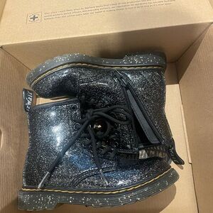 Dr. Martens Kids Black Glitter Lace-Up Side-Zip Boots